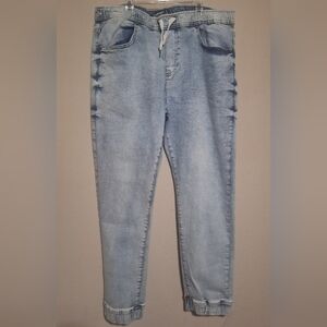 Stylish Men's Slim Fit Jogger Denim Jeans Size Large Elastic Waist